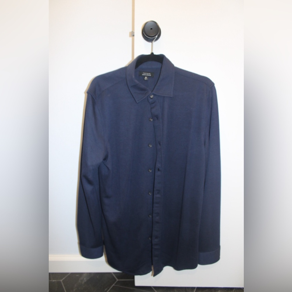 Tahari Men’s Long-Sleeve Polo Shirt – Navy, Size M